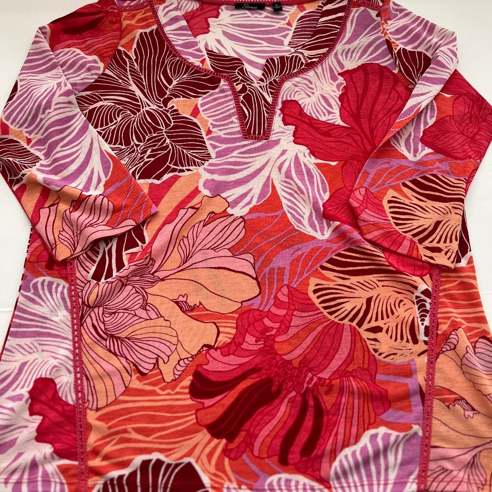 Strazzi Womens Blouse XL Pink/Orange, Cutout Colorful